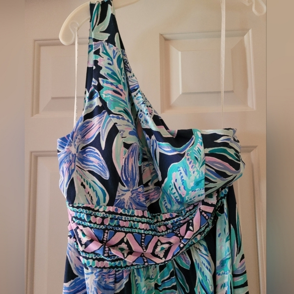 💙 Lilly Pulitzer Malia One Shoulder Maxi Dress XL - Picture 3 of 6